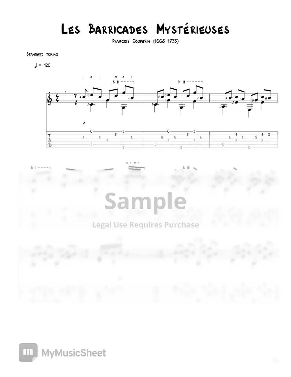 Francois Couperin Les Barricades Mystérieuse Sheets by 「Agape Guitar」