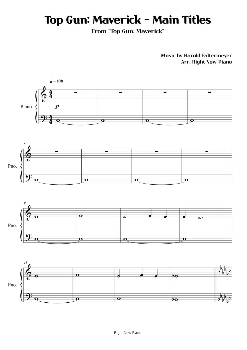 Top Gun Maverick Main Titles Sheets by Right Now Piano