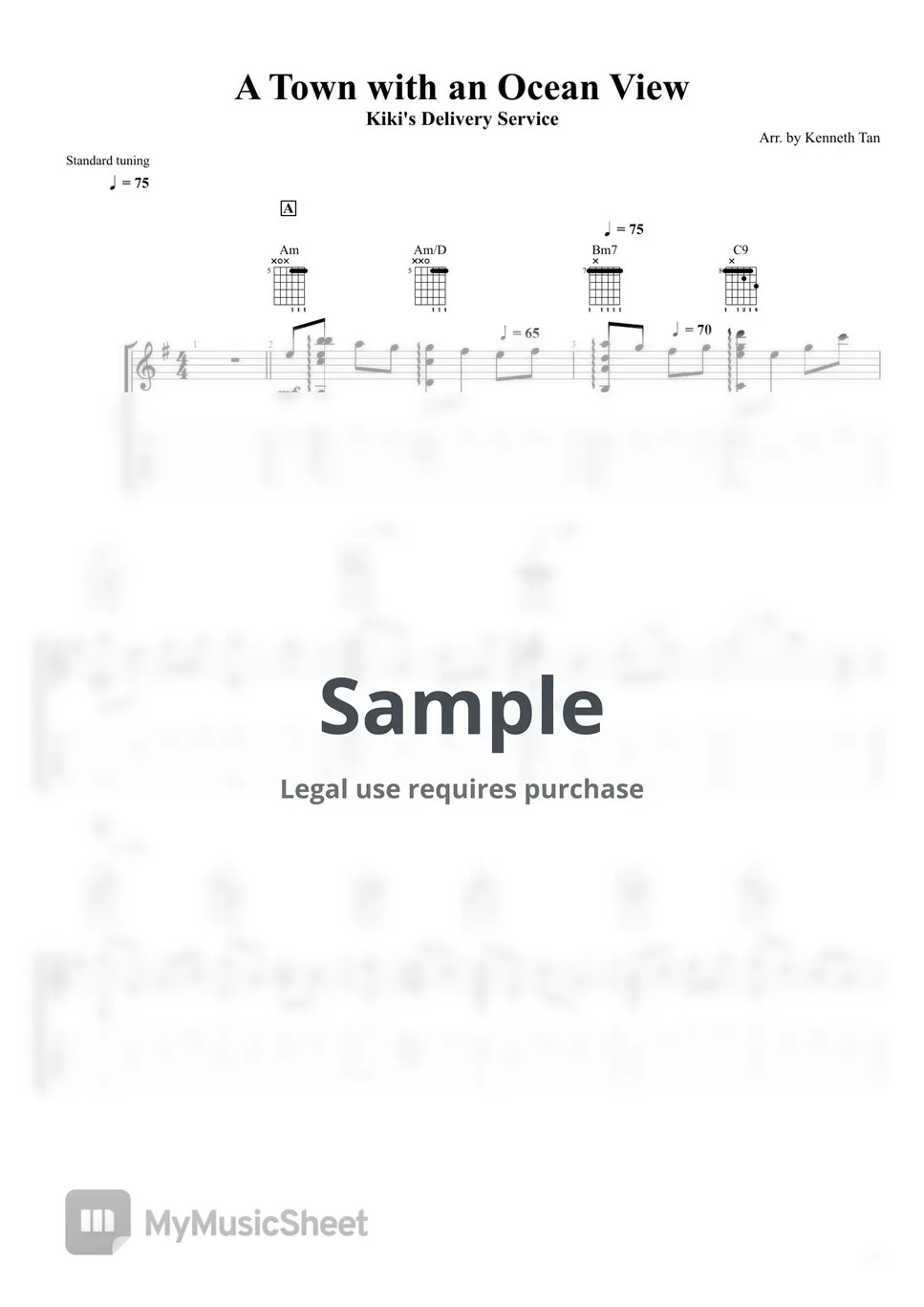 Kiki's Delivery Service Fingerstyle Guitar A Town with an Ocean