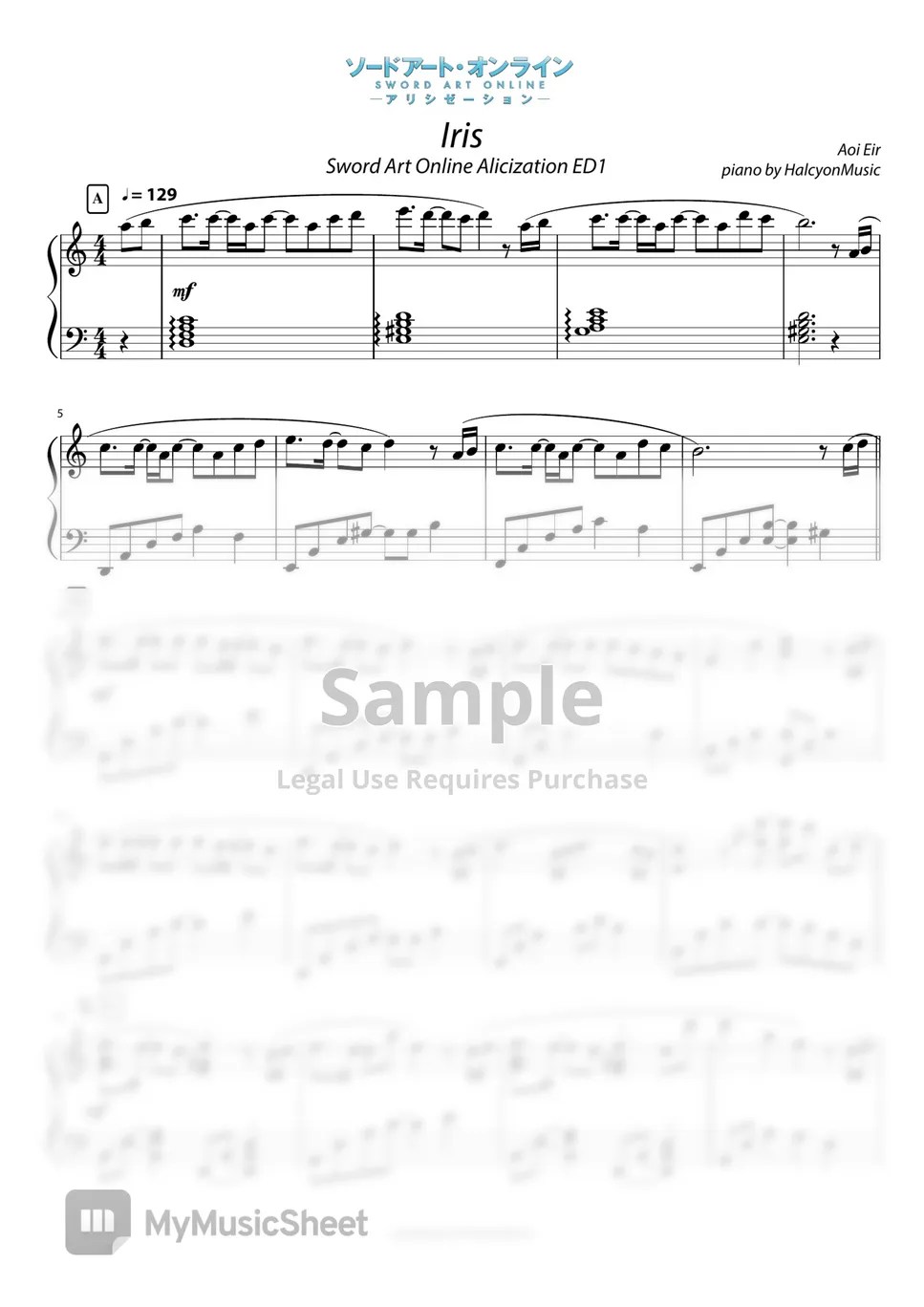 Aoi Eir IRIS (Sword Art Online Alicization ED1) Sheets by HalcyonMusic