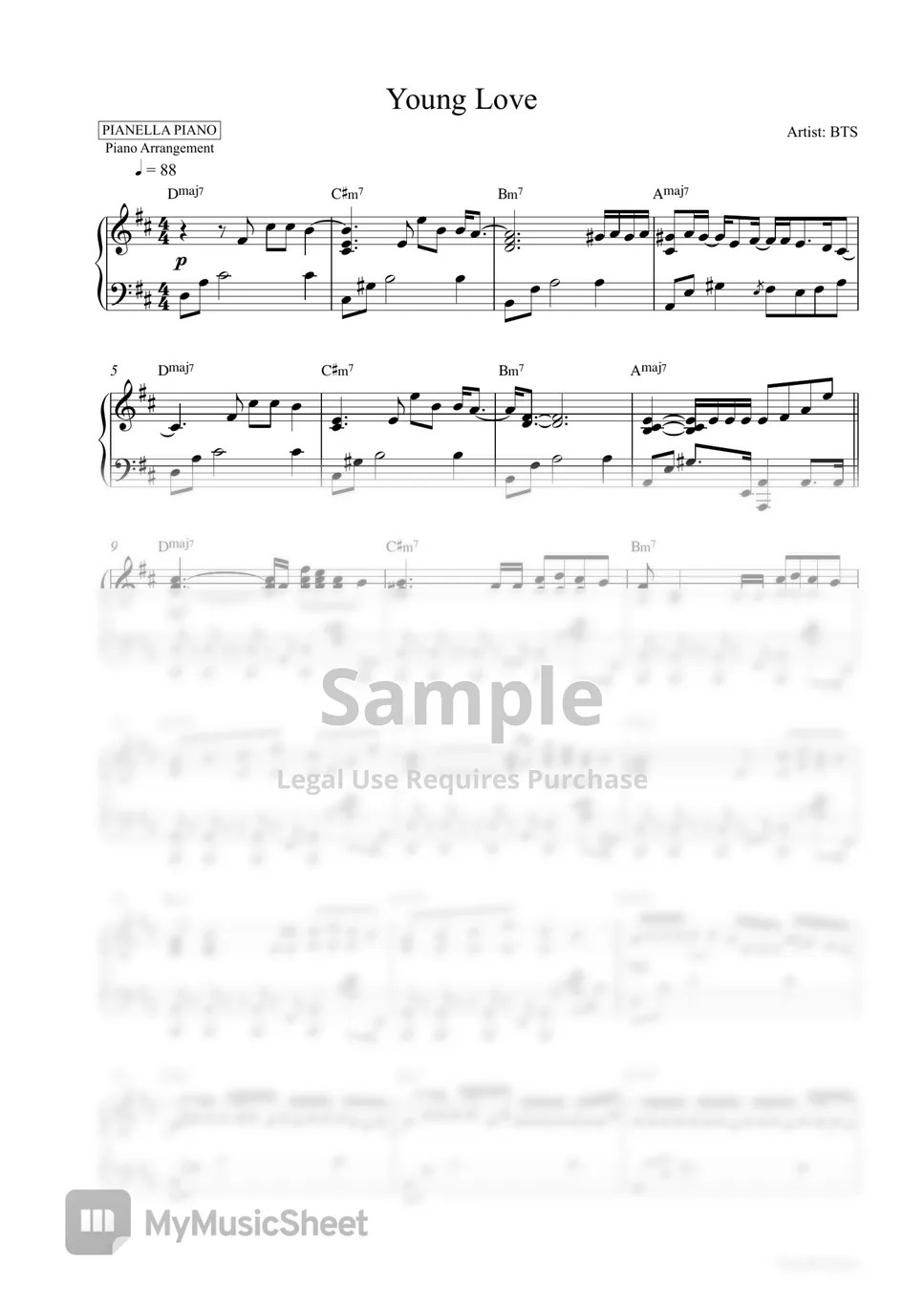 BTS Young Love (Piano Sheet) 악보 by Pianella Piano