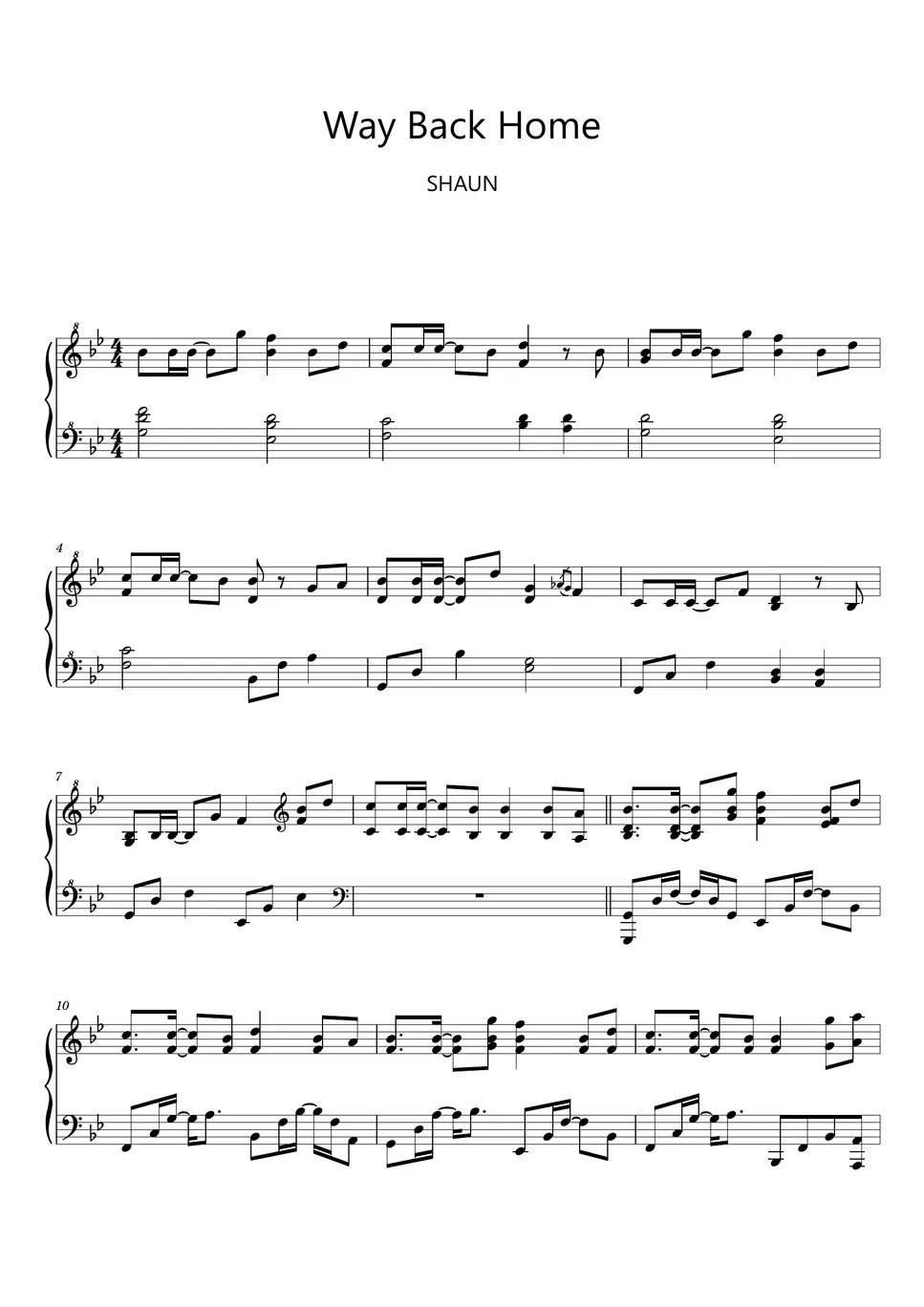 SHAUN Way Back Home (Sheet Music, MIDI,) 악보 by sayu