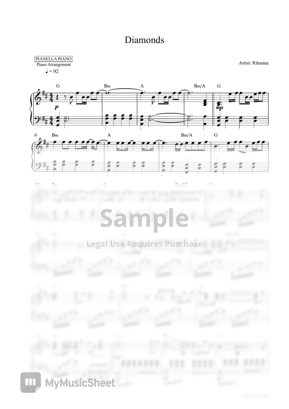 Rihanna Diamonds (Piano Sheet) Sheets by Pianella Piano