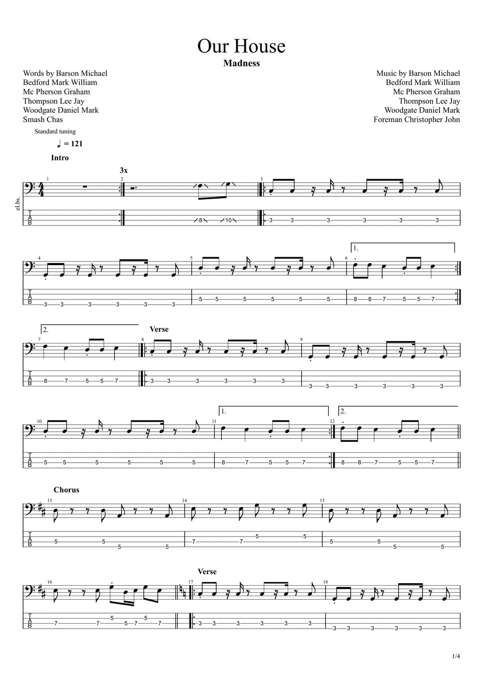 Madness Our House タブ + 五線譜 by まっきん