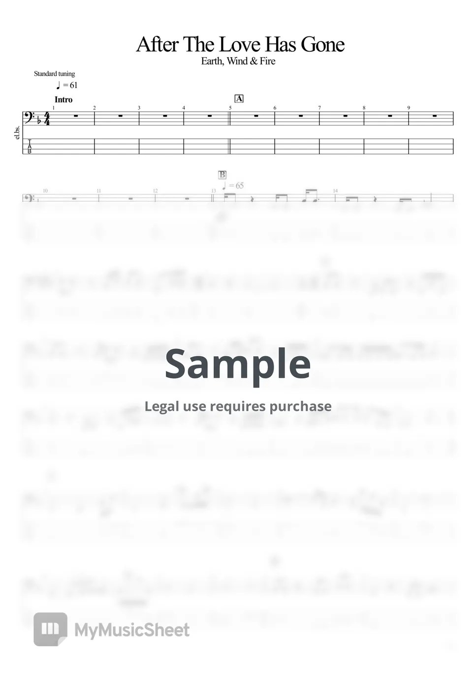 Earth, Wind & Fire After The Love Has Gone Tab + 1staff by BassBlur