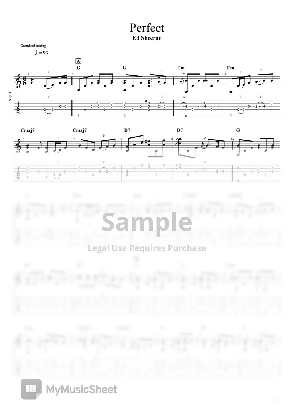 Ed Sheeran Perfect (FingerStyle) Tab + 1staff by Mars TABs