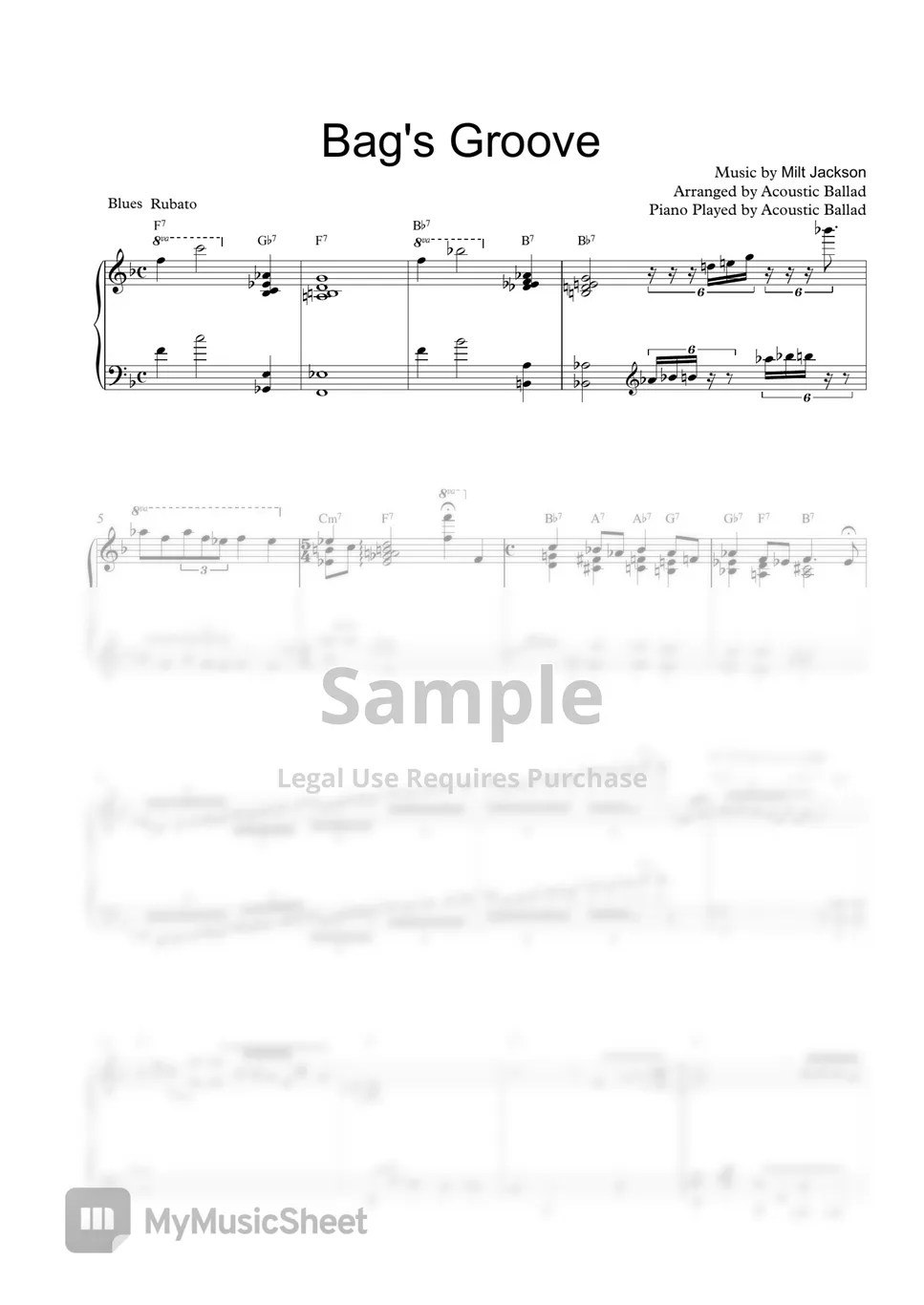 Milt Jackson Bag's Groove (Solo Piano Ver.) 악보 by Acoustic Ballad