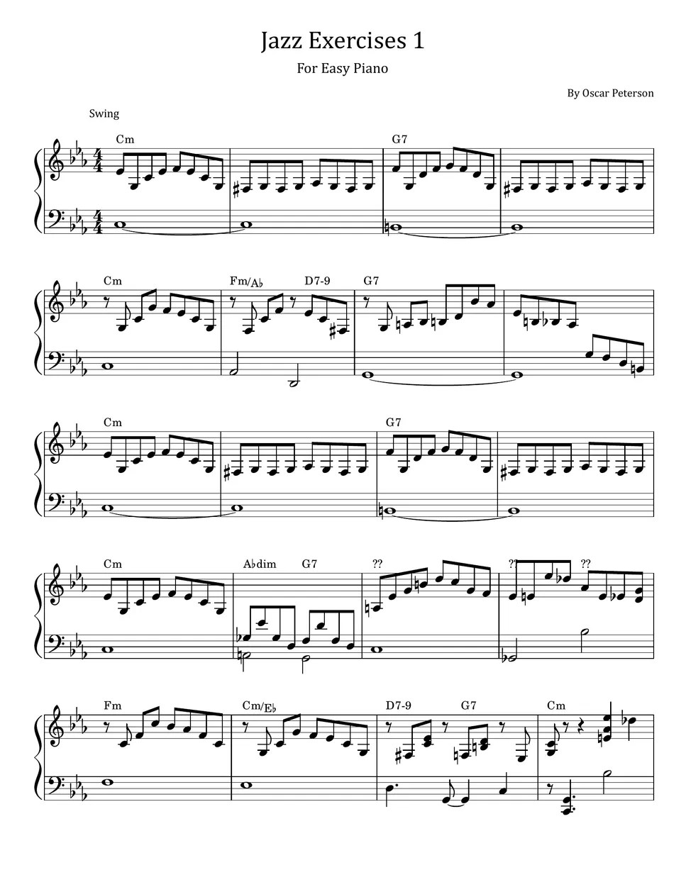 Oscar Peterson Jazz Exercises 1 (For Easy Piano With Chord) Sheets by