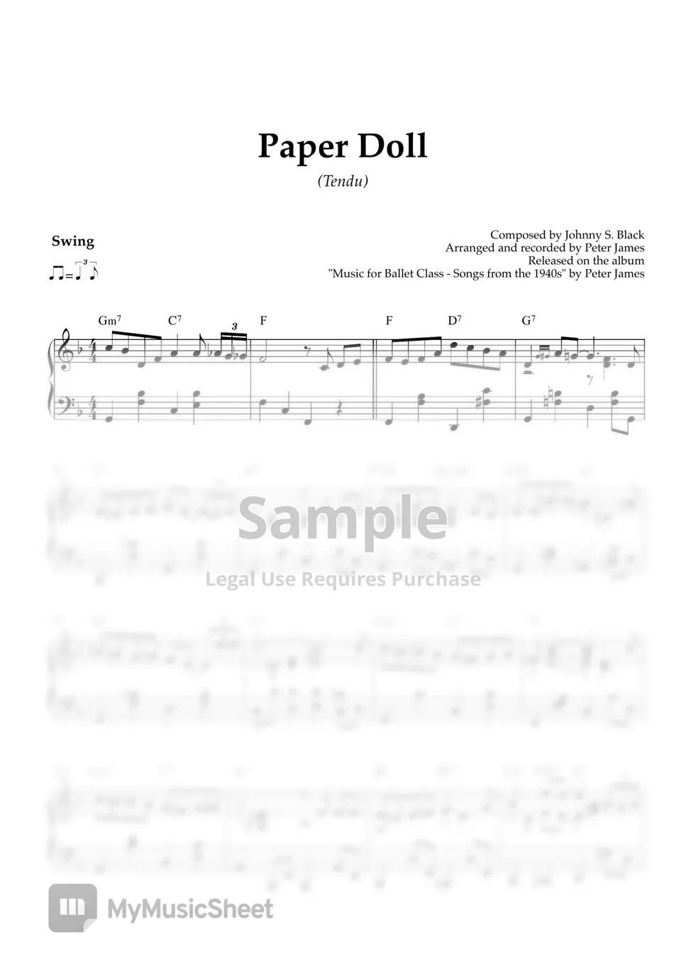 Johnny S. Black Paper Doll (Tendu) Sheets by Peter James