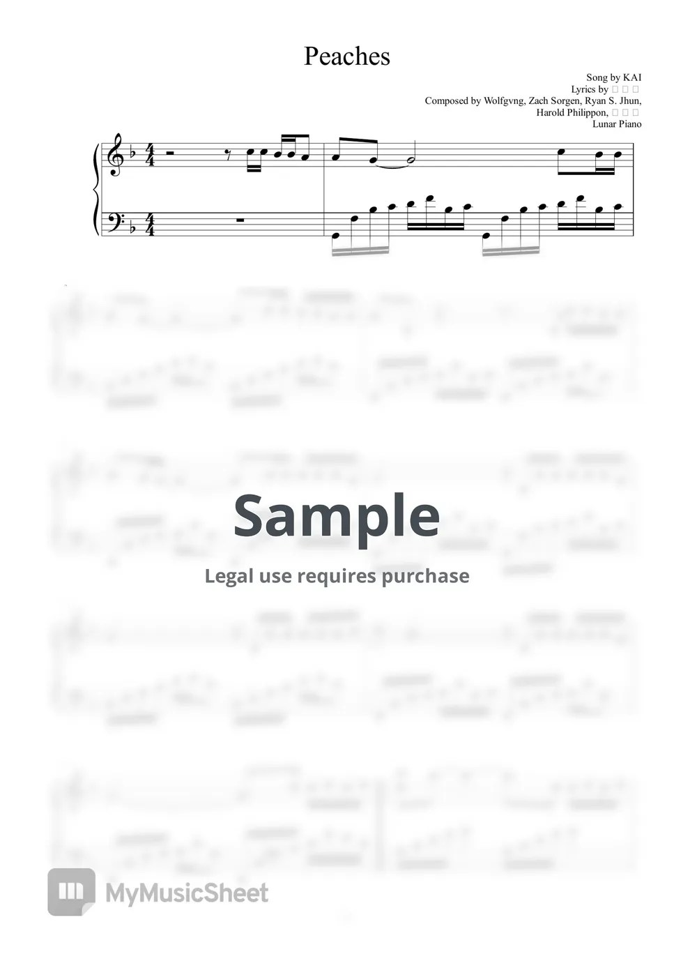 KAI Peaches (Easy Key) Sheets by Lunar Piano