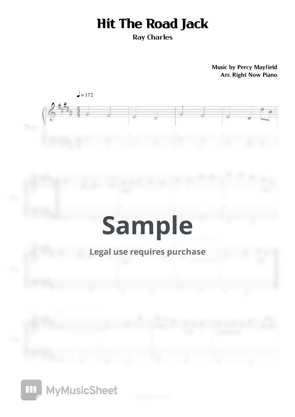 Ray Charles Hit The Road Jack Sheets by Right Now Piano