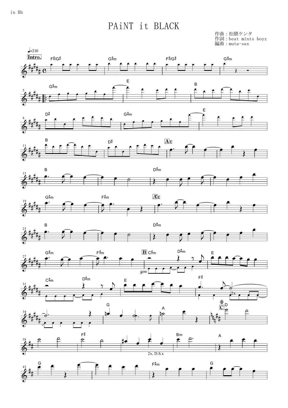 Black Clover PAiNT it BLACK (in Bb) Sheet by BiSH