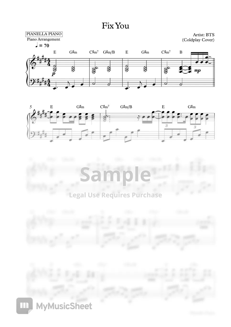 BTS Fix You (Coldplay Cover) Sheets by Pianella Piano