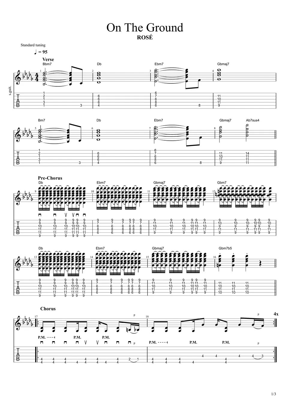 ROSÉ On The Ground (Cover) 악보 by Toguitartab