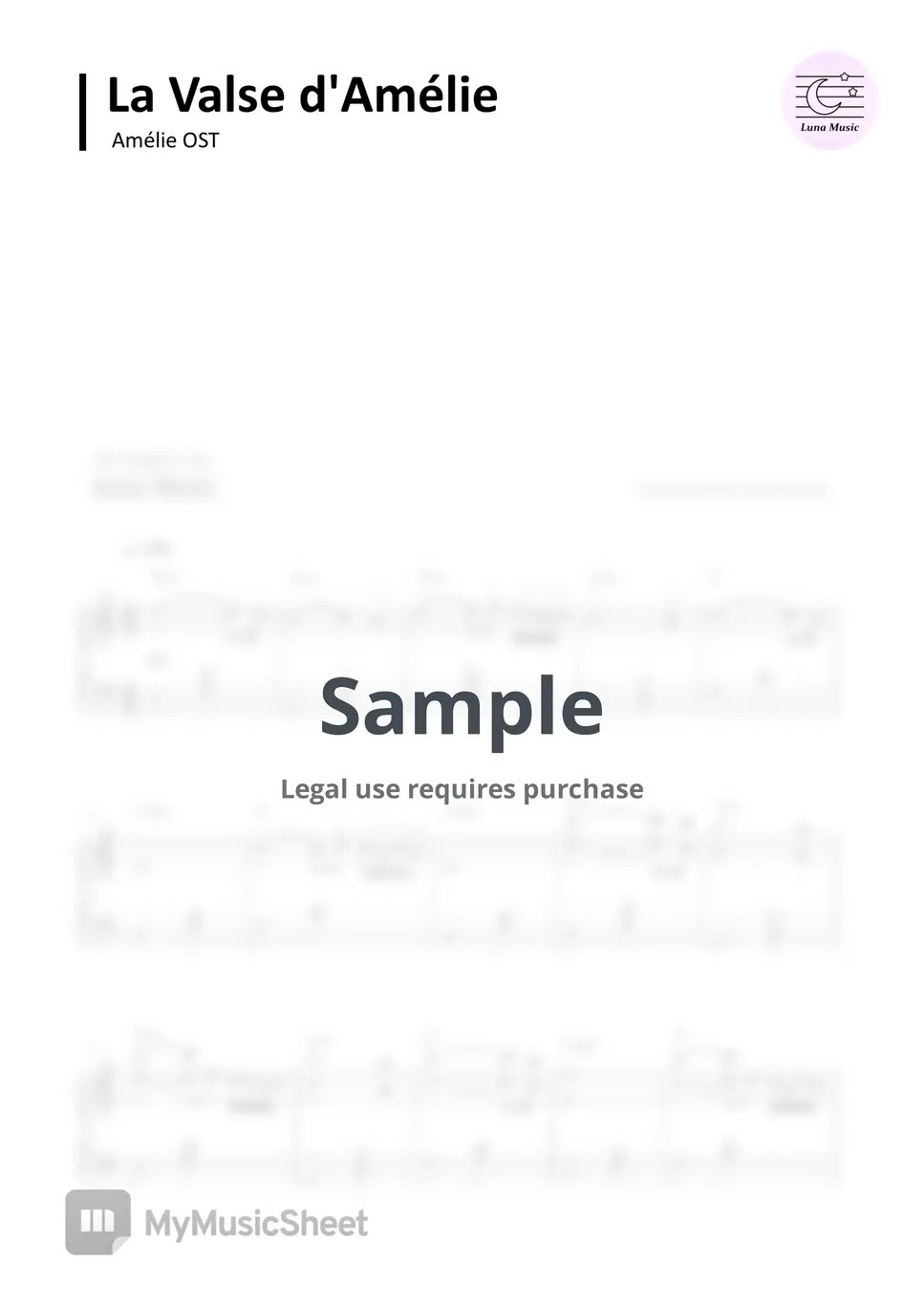 Amelie OST La Valse d'Amélie (Original Piano Sheet) 악보 by 𝐋𝐮𝐧𝐚 𝐌𝐮𝐬𝐢𝐜