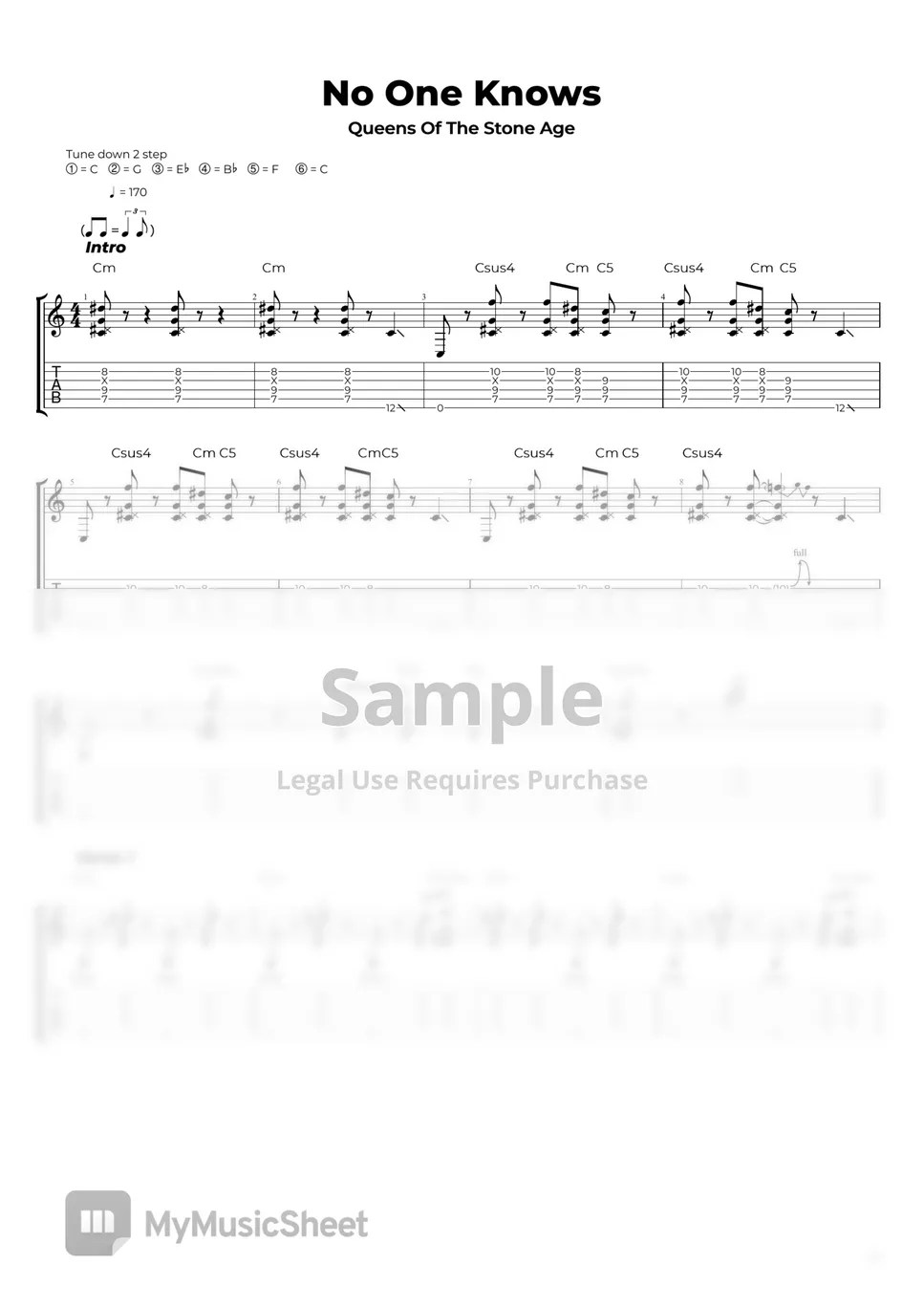 Queens Of The Stone Age No One Knows Sheet Music by Nikola Gugoski(03)