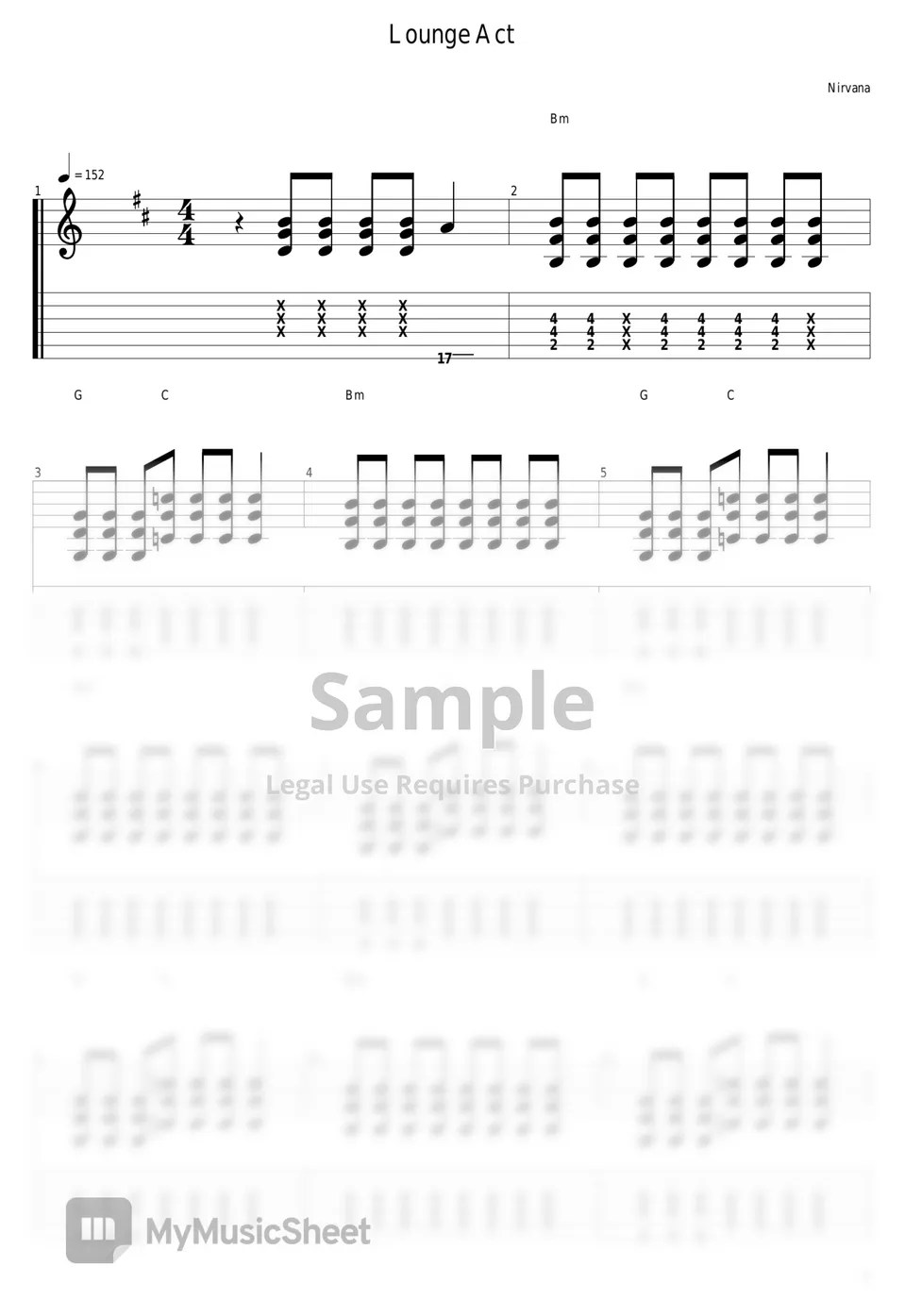 Nirvana Lounge Act Tab + 1staff by guitar cover with tab