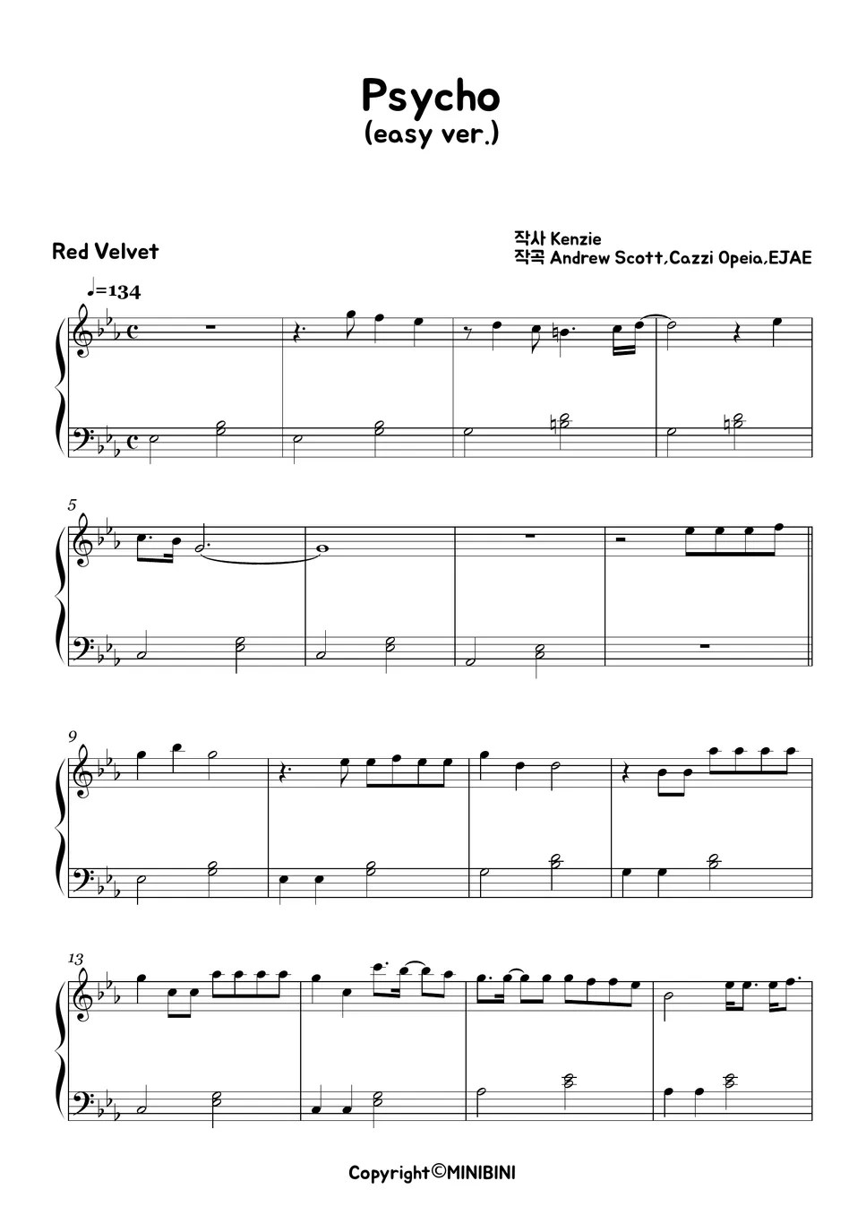 Red Velvet (레드벨벳) PSYCHO (Easy Version) Sheet by MINIBINI