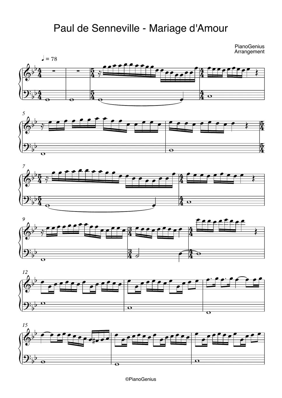 Paul de Senneville Mariage d'Amour (EASY) Sheet by PianoGenius