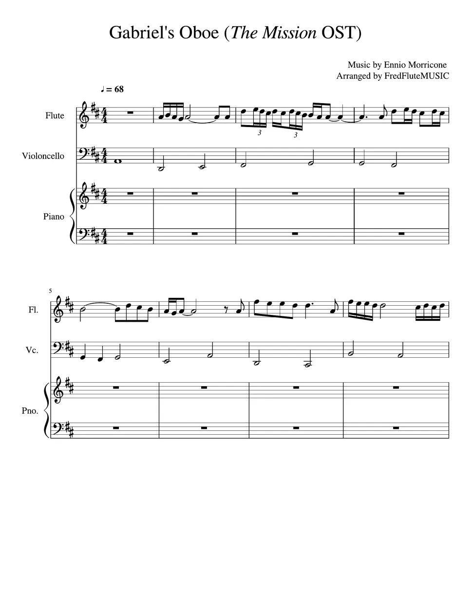 Ennio Morricone Gabriel's Oboe Piano, Flute, Cello (Flute, Cello