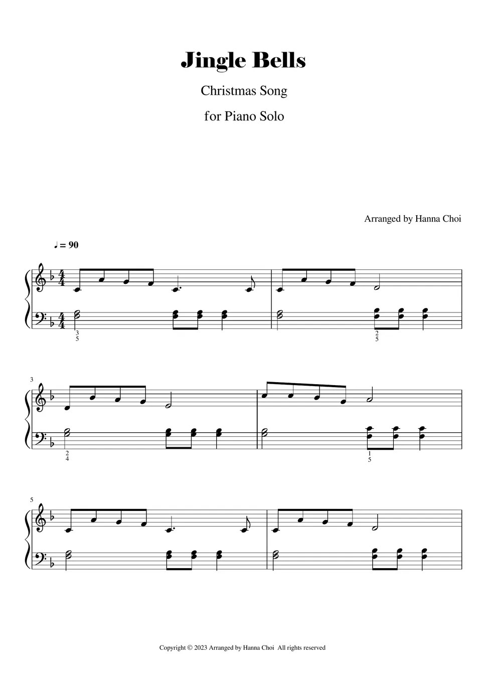 Jingle Bells (Christmas Song) 징글벨 (for Piano Solo) 악보 by YANGCHO