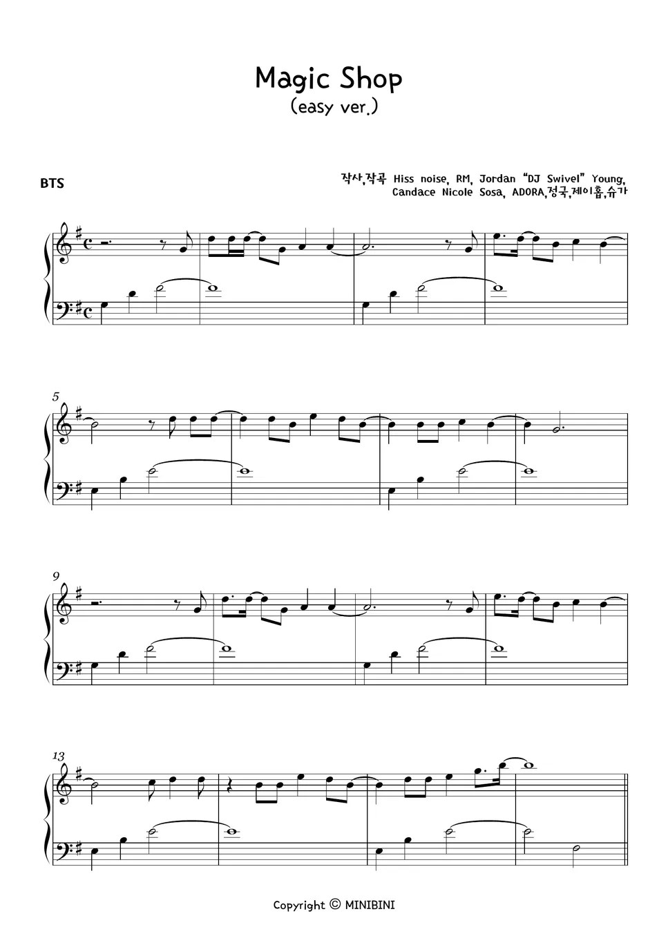 BTS (방탄소년단) Magic Shop [Easy Version] Sheet
