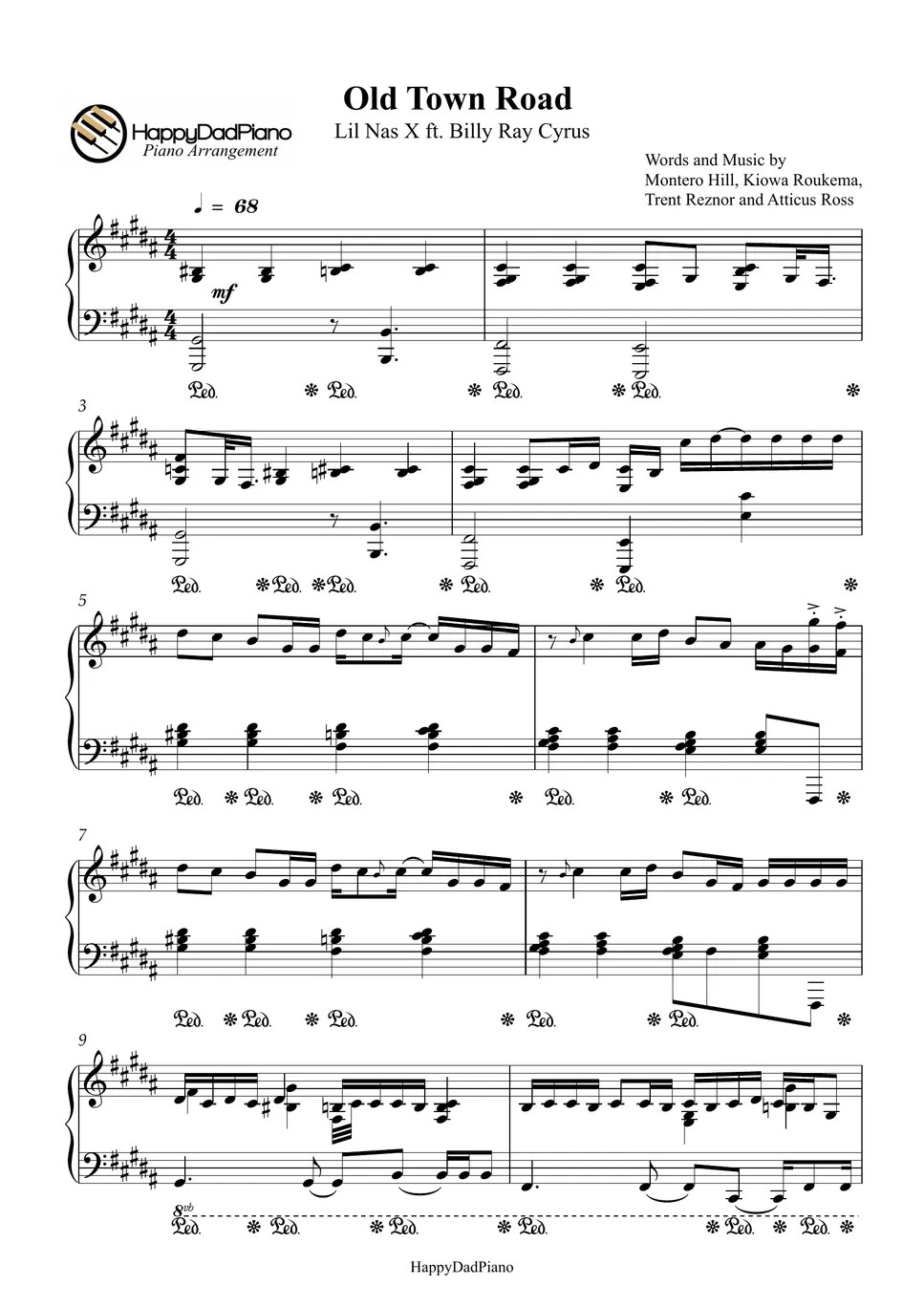 Lil Nas X ft. Billy Ray Cyrus Old Town Road Sheets by HappyDadPiano