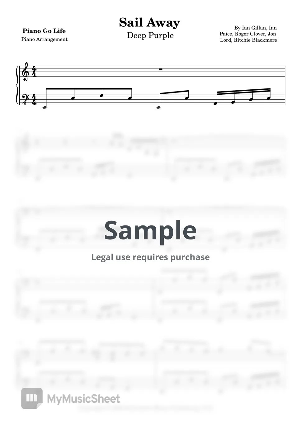 Deep Purple Sail Away Sheets by Piano Go Life