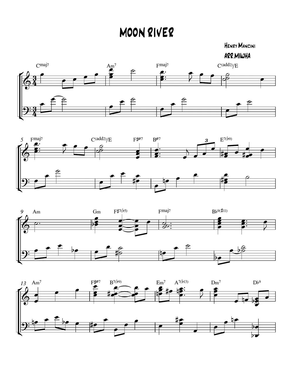 Henry Mancini Moon river Bản nhạc by MIWHA