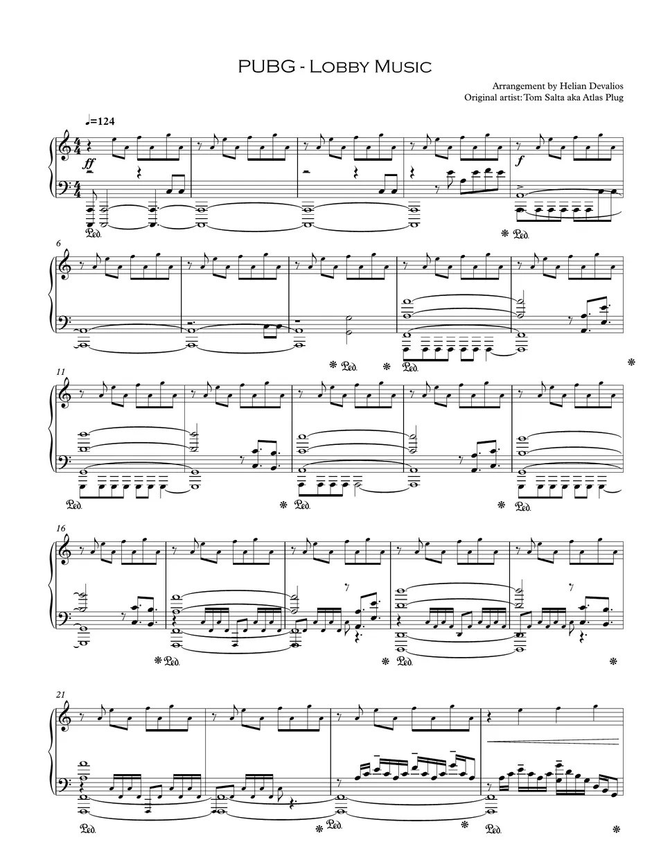 PUBG Main Theme/ Lobby Music Sheet by Helian Game Piano