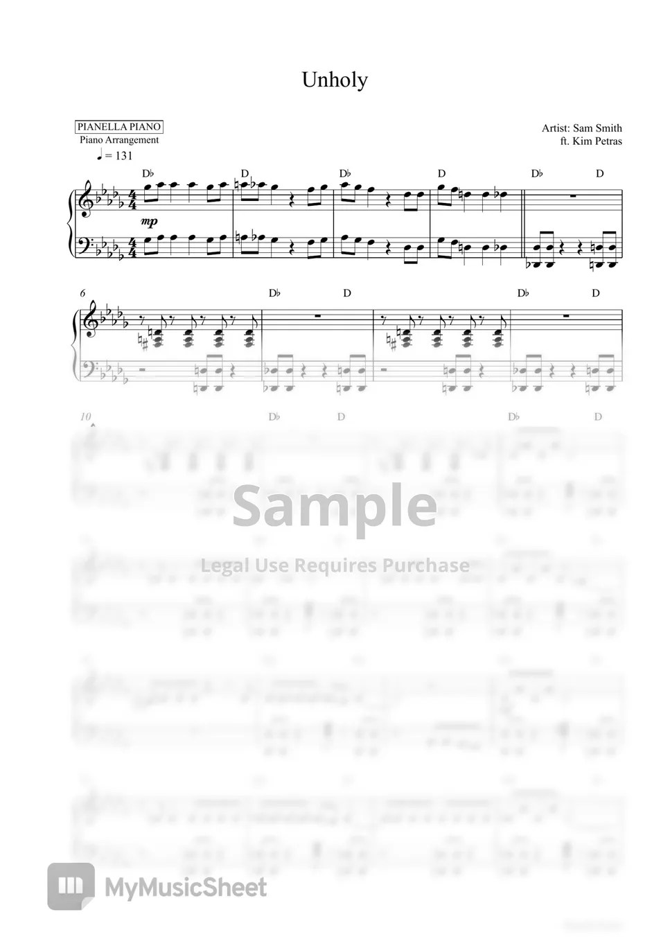 Sam Smith ft. Kim Petras Unholy (Piano Sheet + Drum Backing Track