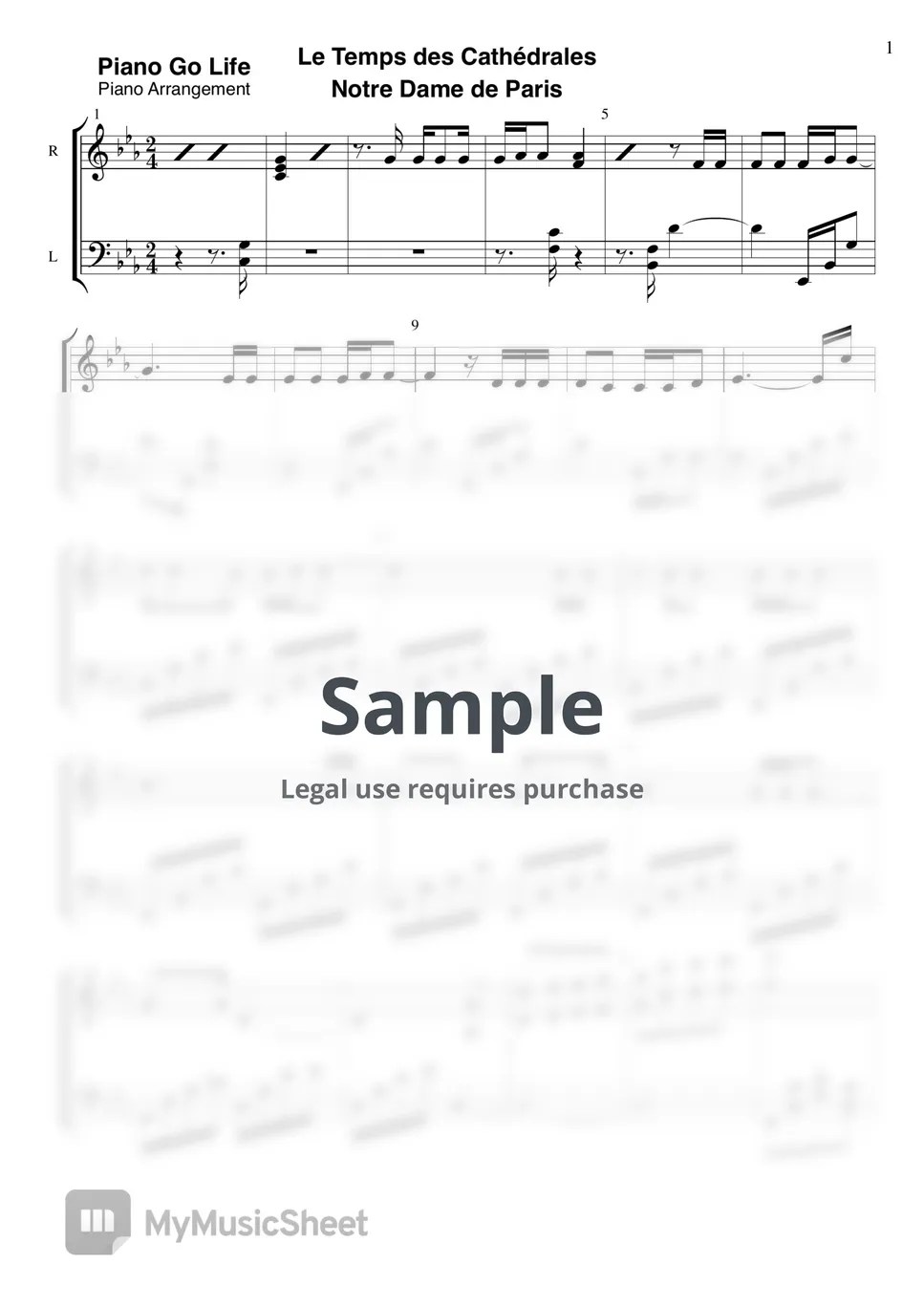Notre Dame de Paris Le Temps des Cathédrales Sheets by Piano Go Life