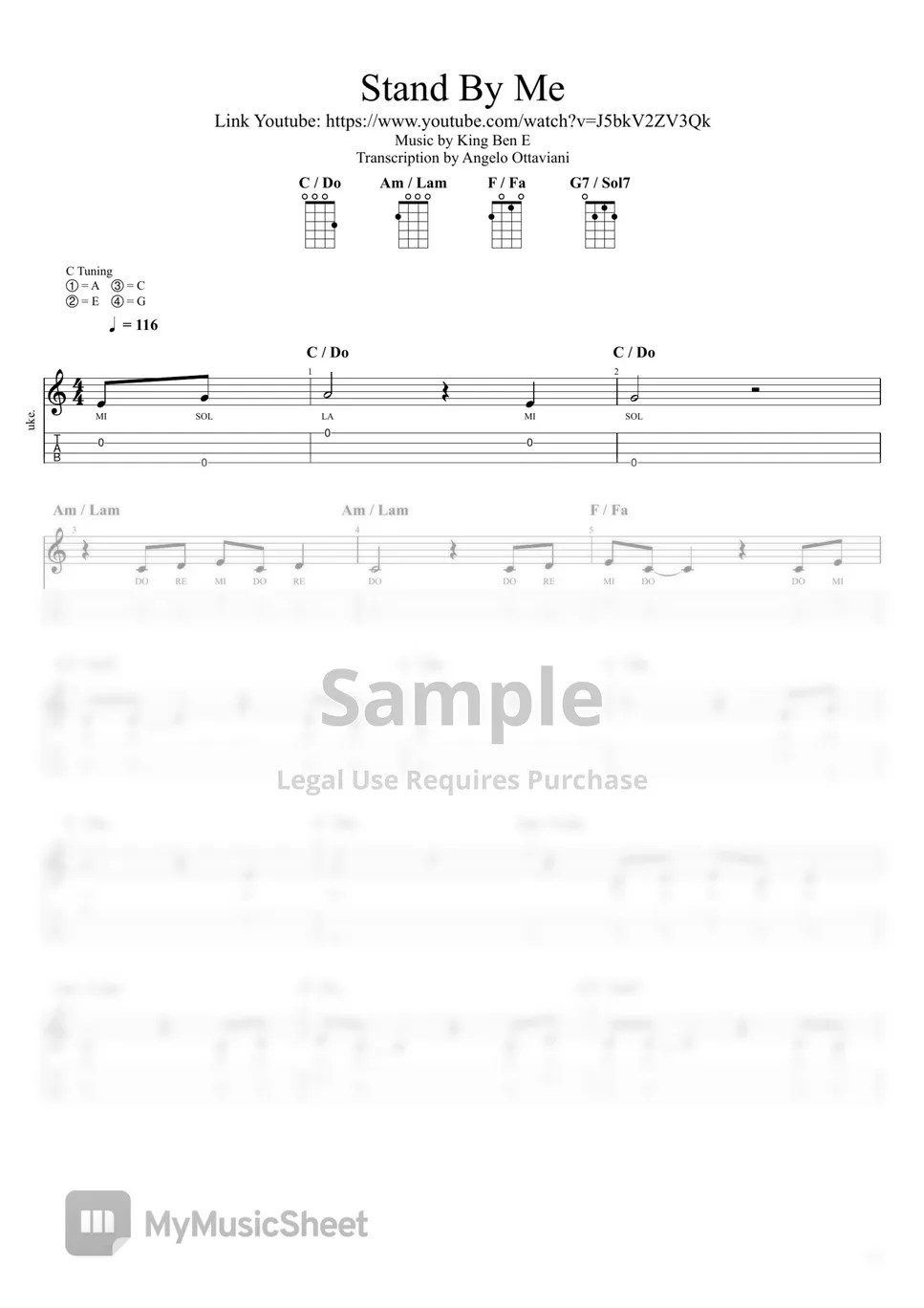 Stand by me Ukulele Beginners Tab + 1staff by Ukulele