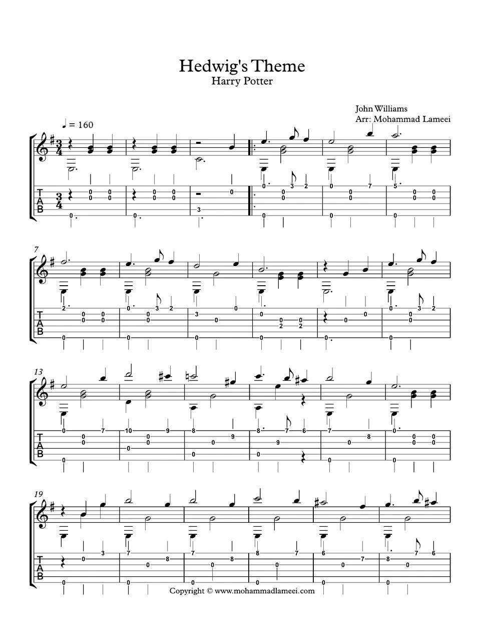 John Williams Hedwig's Theme from Harry Potter Tab + 1staff by