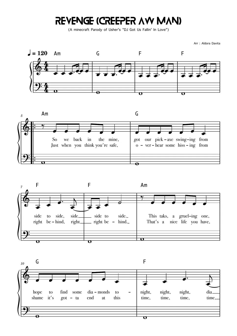 Minecraft Revenge (Creeper Aw Man) Sheet by Aldora Davita