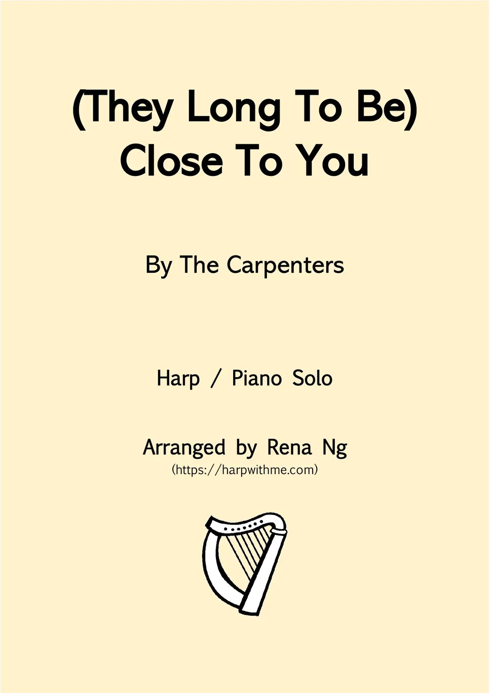 The Carpenters Close To You (Harp / Piano Solo) Intermediate Sheet by Harp With Me