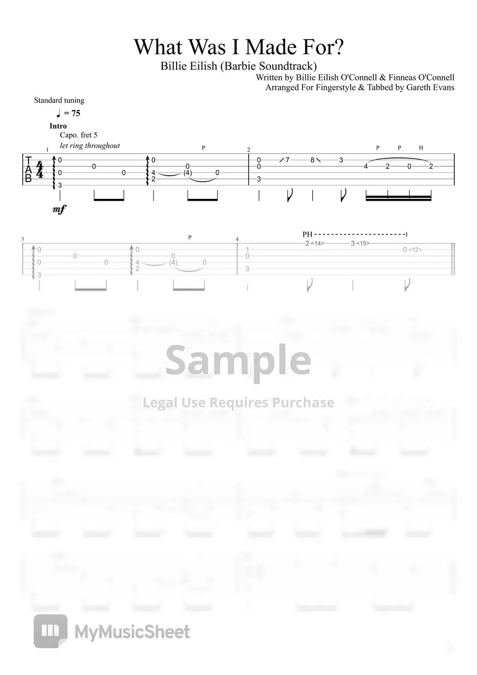 Billie Eilish What was i made for? Spartito by Gareth Evans