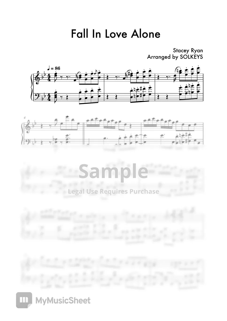 Stacey Ryan Fall In Love Alone 曲谱 by SolKeys