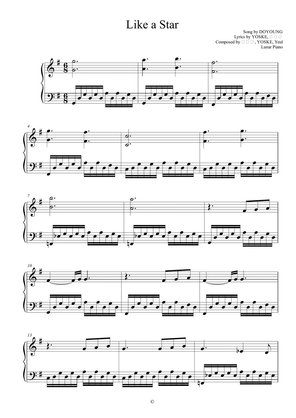 DOYOUNG Like a Star Sheets by Lunar Piano