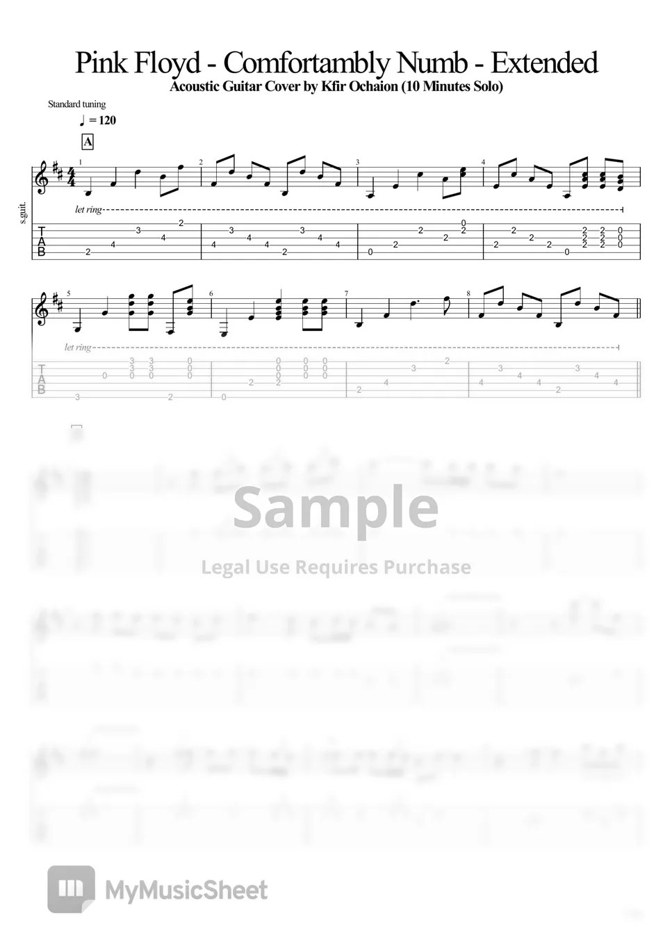 Pink Floyd Comfortably Numb Acoustic Extended Tab + 1staff by