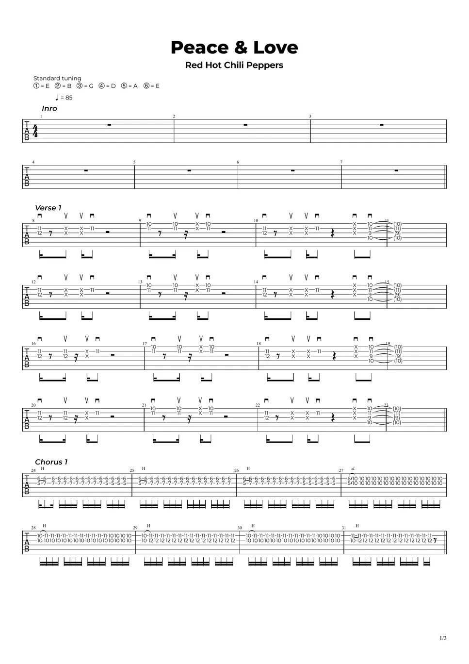 Red Hot Chili Peppers Peace & Love Partition musicale by Nikola Gugoski