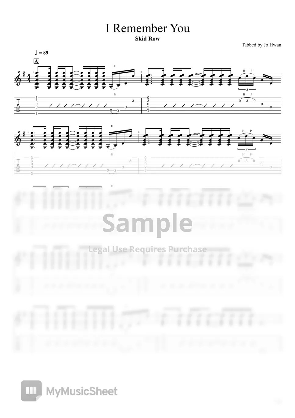 Skid Row I Remember You Tab + 단선 악보 by Jo Hwan