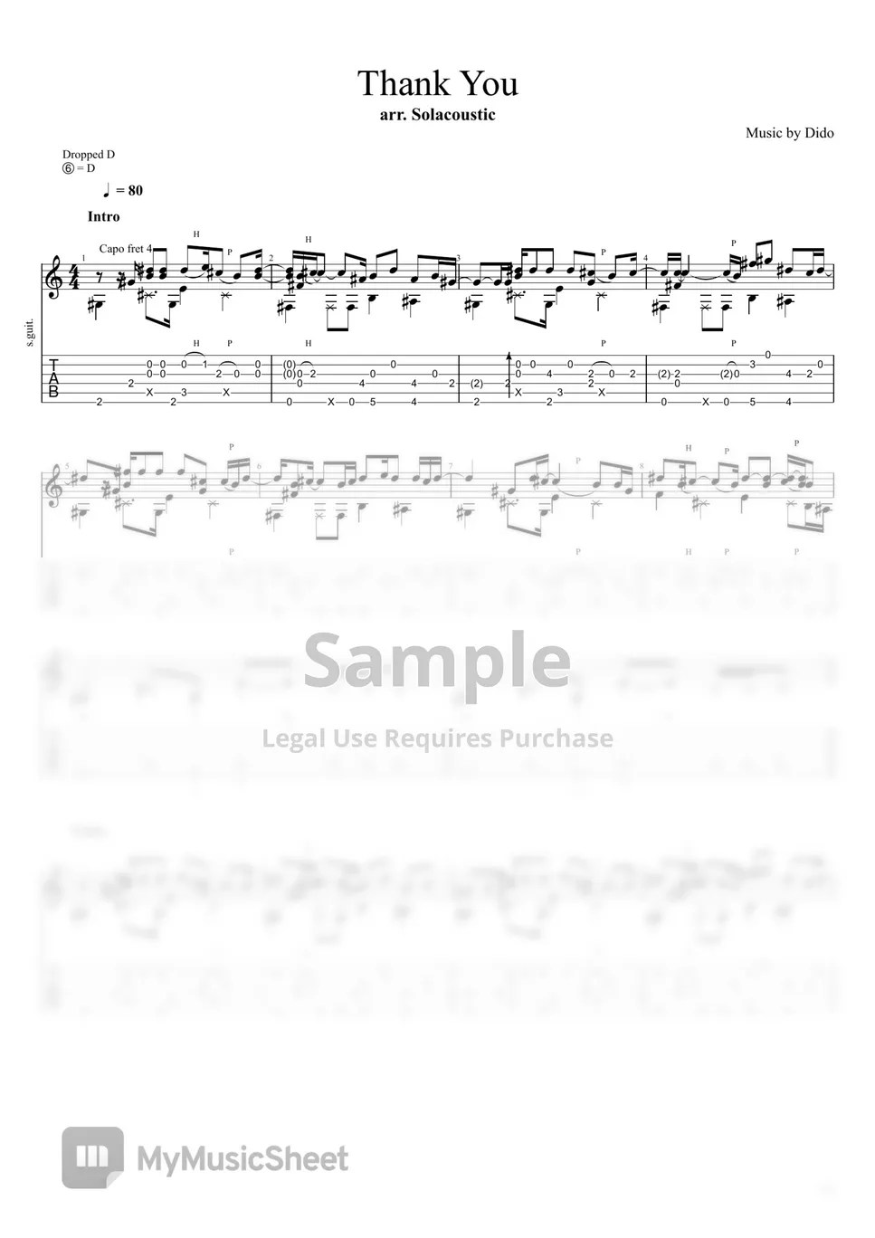 Dido Thank You Partition musicale by Solacoustic