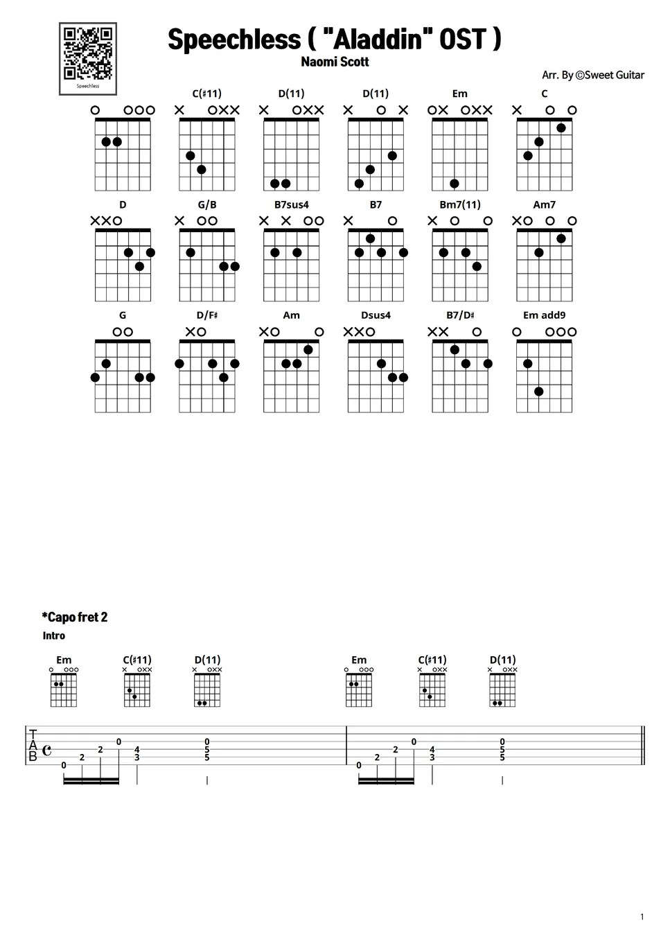 Peechless Aladdin OST Guitar Tab 악보 Chords Peechless, 42 OFF