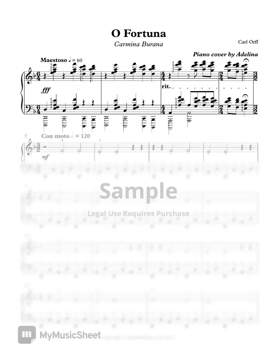 Carl Orff O, Fortuna(Carmina Burana) Partition musicale by Adelina Piano