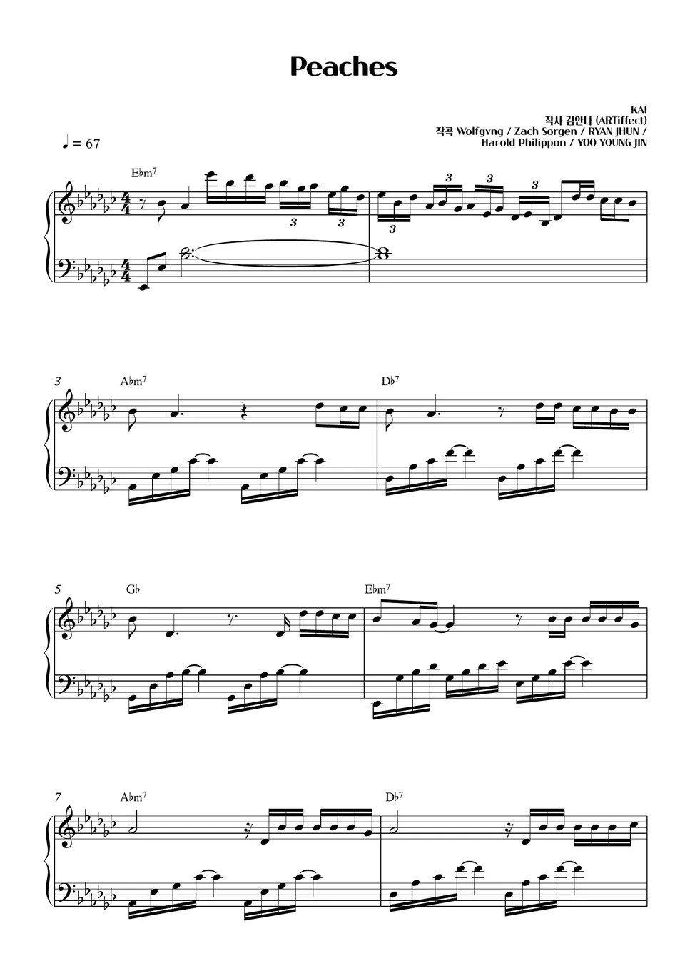 KAI (카이) Peaches 악보 by SweetPiano