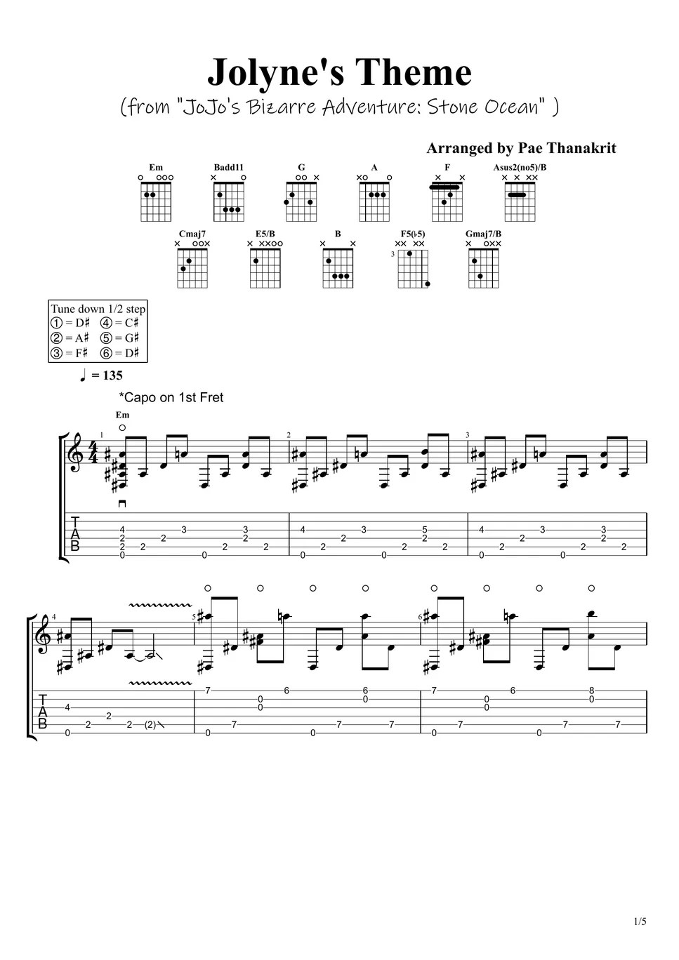JoJo’s Bizarre Adventure Stone Ocean Jolyne's Theme Sheet by