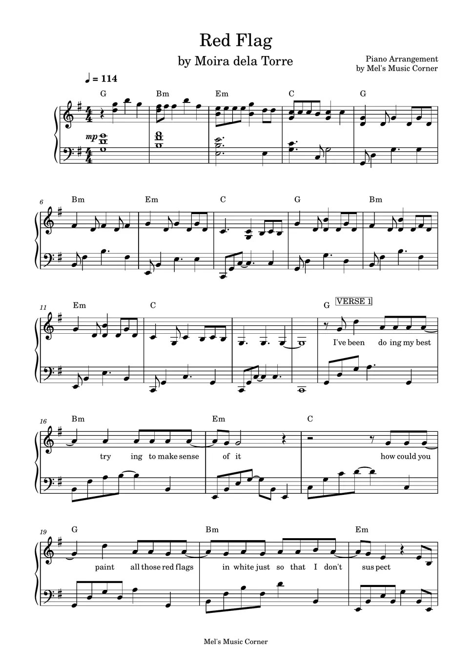 Moira dela Torre Red Flags (piano sheet music) 楽譜 by Mel's Music Corner