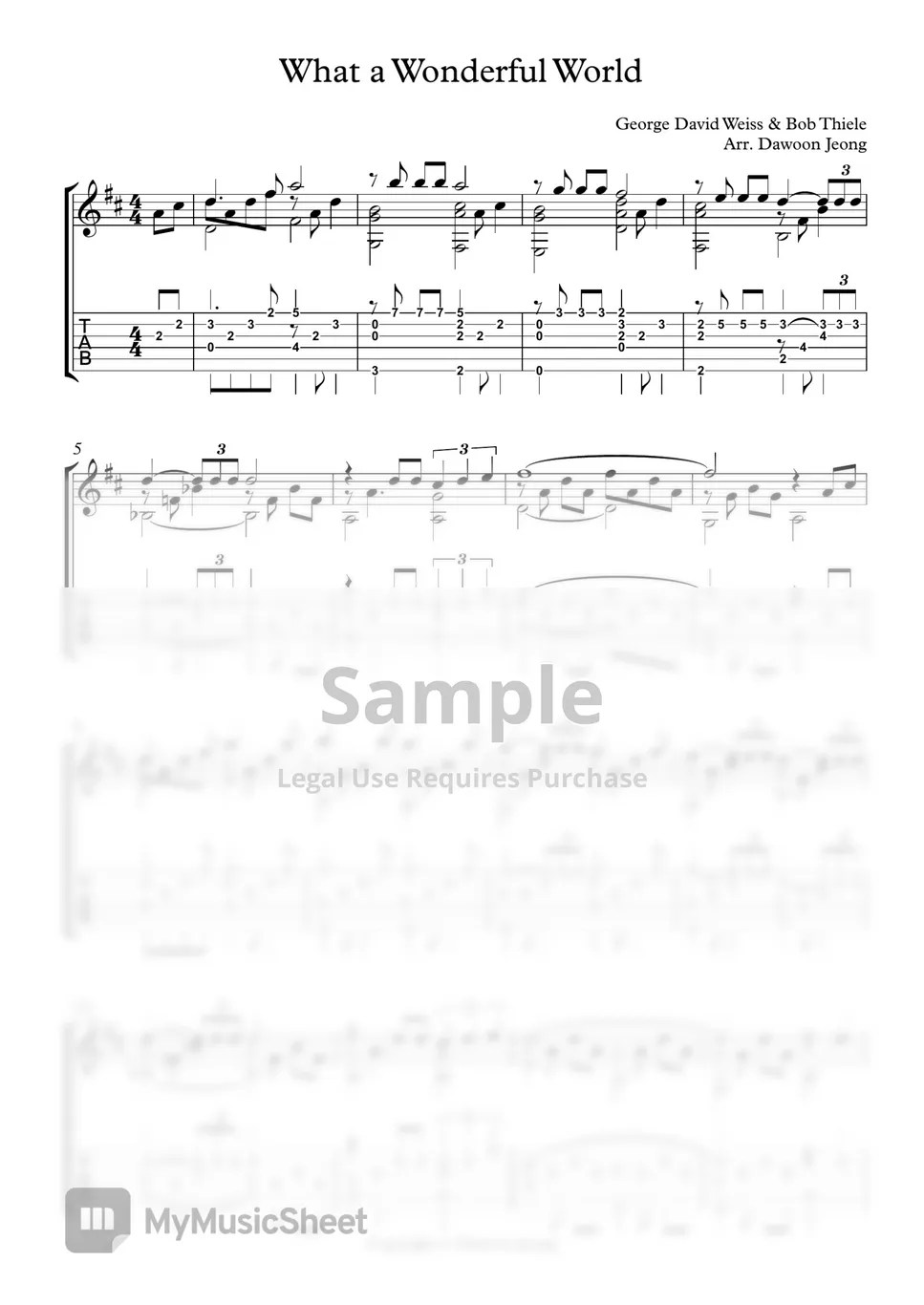 Bob Thiele What a Wonderful World (Classical guitar cover) Sheets by Dawoon Jeong