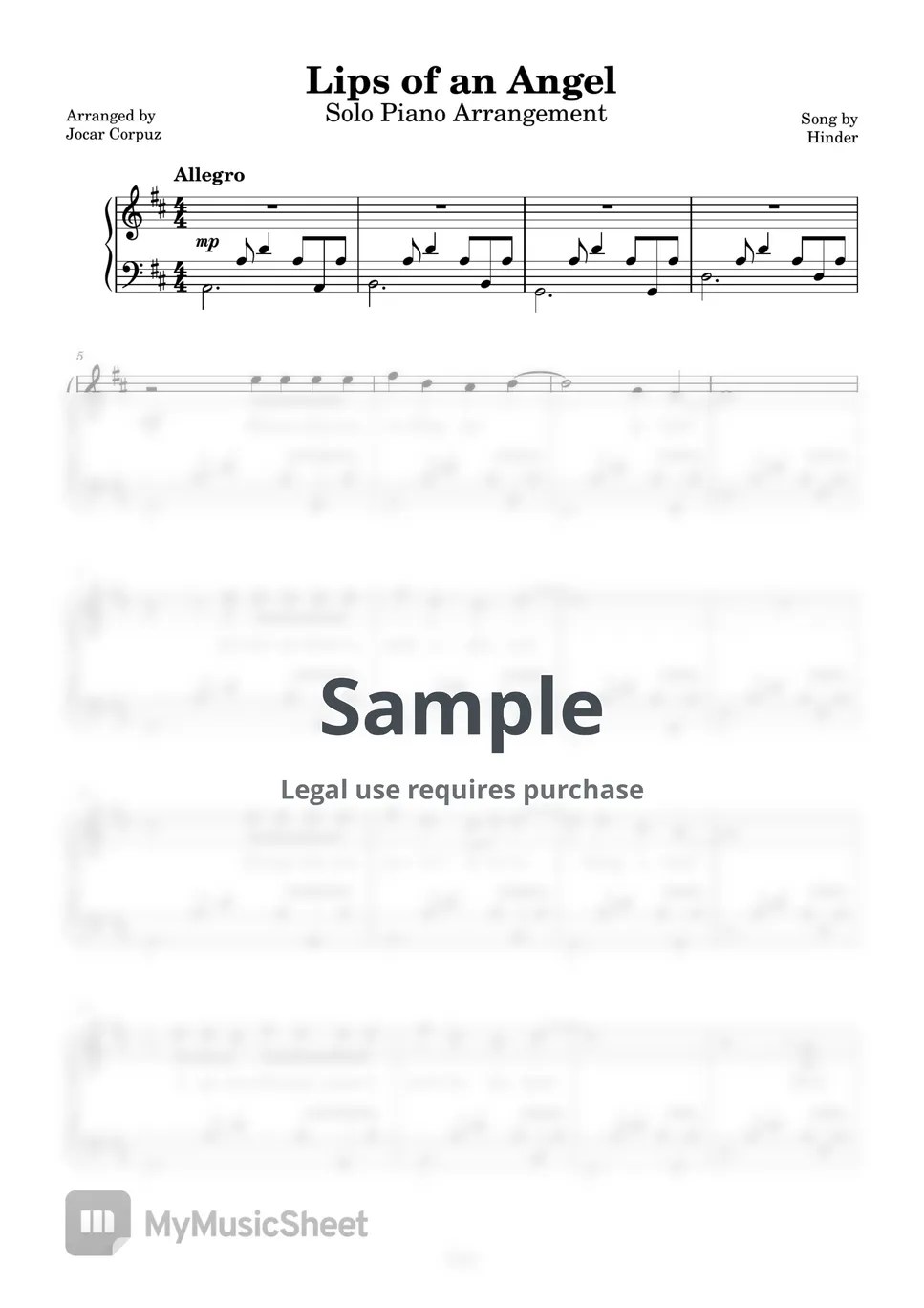 Hinder Lips of an Angel Sheets by Jocar Corpuz